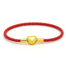 Изготовленные на заказ ювелирные изделия из нержавеющей стали Diy с красной веревкой, кожаный браслет, золотая пряжка в виде сердца, плетеные струнные 3D бусины, браслет на щиколотку, сделай сам